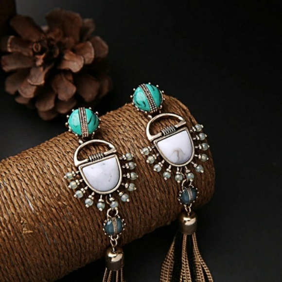 Long Metal Fringe Tassel Statement Earrings - Picture 4 of 5